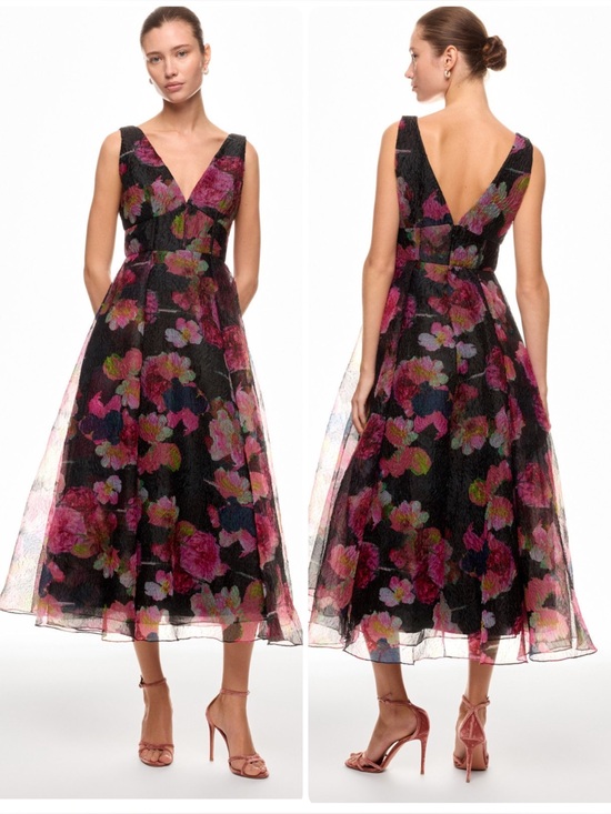 Monique Lhuillier Dresses & Skirts - Monique Lhuillier Giselle Floral Organza Midi Dress Size 8